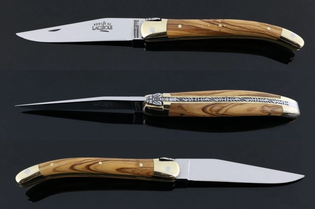 Laguiole Knife Olivewood Handle & Brass Bolsters