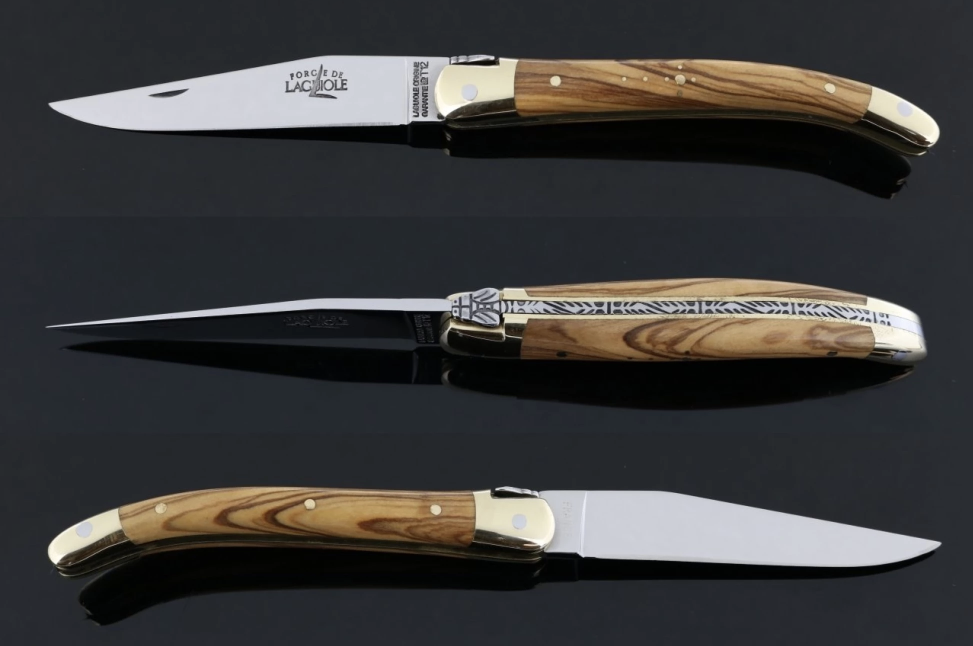 Laguiole 9cm pocket knife Olive Wood Brass Bolsters - Our Lady of Guadalupe  Monastery Giftshop